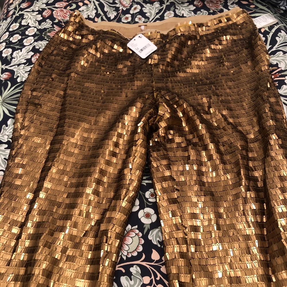 FREE PEOPLE GOLD MATTE PARTY PANTS BELLBOTTOM FLARE NWT Medium